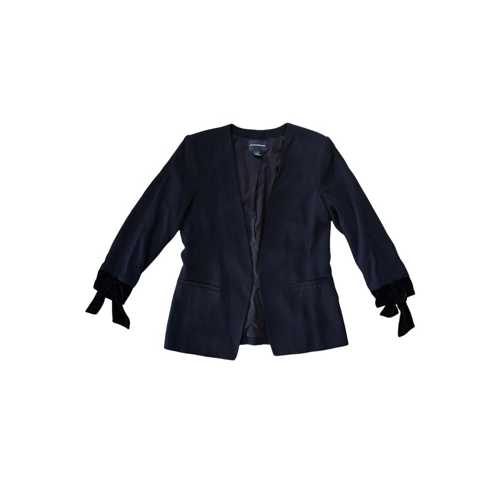 Club Monaco Black Blazer Velvet Ribbon Cuff Elegant Career Formal Office Size‎ 2